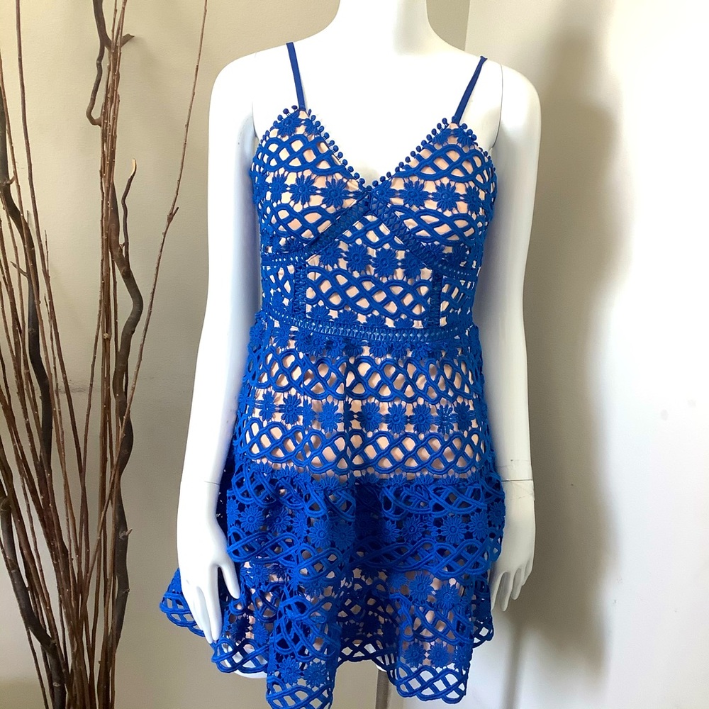 Lulus Royal Blue Crochet Lace Mini Dress